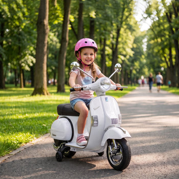 12V Kid Motorcycle, Electric Motorbike with Training Wheels, Rear Suspension, Steering Limitation for 3-6 Years, White