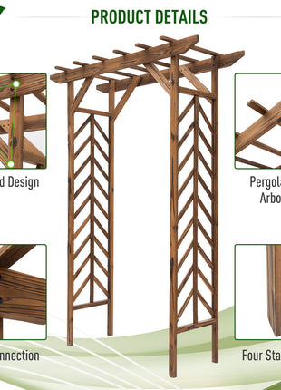 79in Wooden Garden Arbor Arch Trellis with Classic Countryside Style, Pergola Style Roof for Climbing Vines for Ceremony Party Weddings