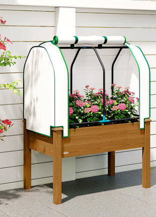 Raised Garden Bed with PE Greenhouse Cover Outdoor Planter Box for Herbs and Vegetables, 35 x 22 x 47 inch, Brown
