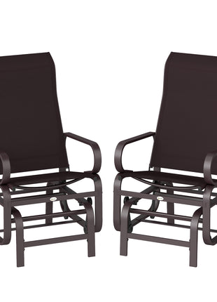Gliding Lounger Chair Set of 2, Single Rockers with Lightweight Metal & Mesh Construction, Brown