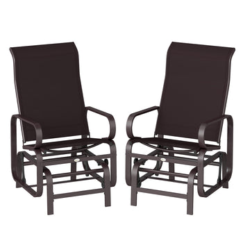 Gliding Lounger Chair Set of 2, Single Rockers with Lightweight Metal & Mesh Construction, Brown