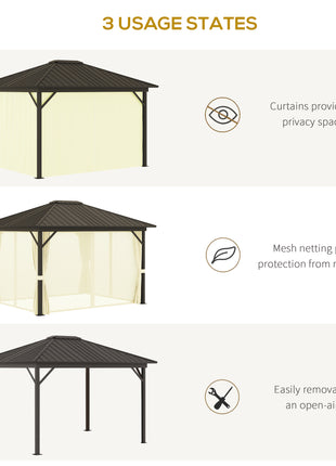 11.9" x 9.8" Hardtop Gazebo with Curtains Netting, Metal Roof Gazebo Canopy with Aluminum Frame and Top Hook, Cream