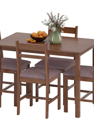 5-Piece Solid Wood Dining Table Set for 4, Farmhouse Kitchen Table with Upholstered Chairs for Dining Room, Light Brown