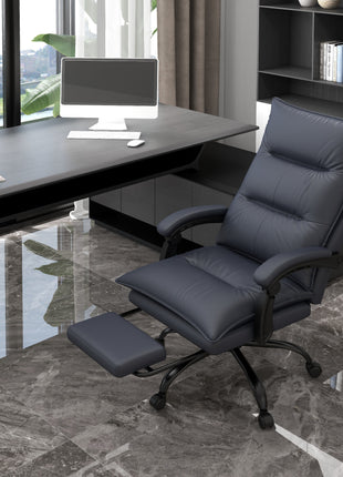 Executive Massage Office Chair with 6 Vibration Points, Microfiber Computer Desk Chair, Heated Reclining Chair with Footrest, Armrest, Double Padding, Charcoal Gray