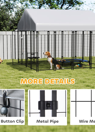 Outdoor Dog Kennel with Roof, 8' x 8' x 6' Heavy Duty Welded Wire Dog Playpen Enclosure with Escape-proof Lock