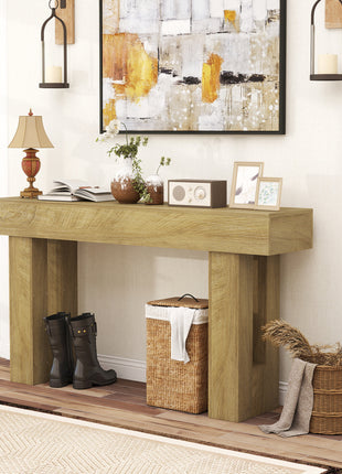 63 Inch Console Table, Sofa Table Behind the Couch with Thickened Tabletop for Living Room, Hallway, Entrance, Oak