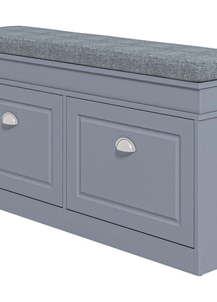 Modern Shoe Storage Bench, Entry Way Bench with Cushion, 2 Drawers, Storage Ottoman Bench, Holds 8 Pairs, Gray