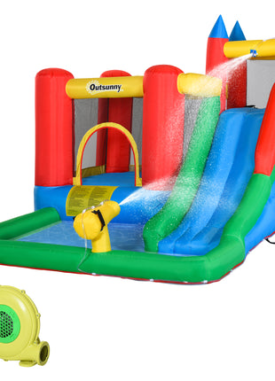 Kids Bounce House Inflatable Slide with Splash Pool, Water Cannon, Climbing Wall, Inflator Included, 6 in1 Bouncy Castle Kids Backyard Activity Outdoor Water Play Toy
