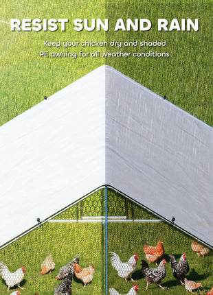 Large Chicken Coop with Waterproof and Anti-UV Cover, Spire Shaped for Outdoor and Yard Farm Use, 33' x 10' x 6.4'