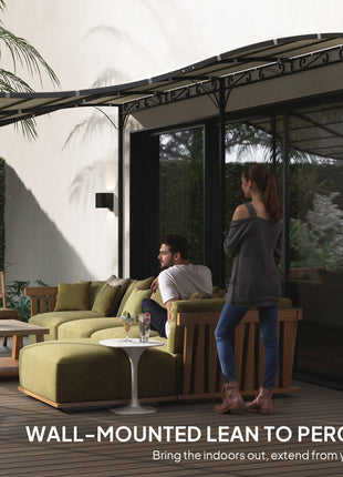 10' x 20' Wall-Mounted Outdoor Pergola Canopy, Metal Patio Canopy with Drainage Holes for Backyard Garden, Cream White