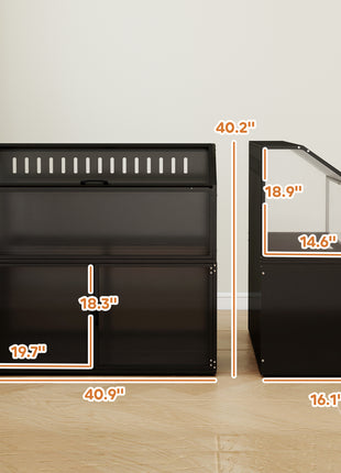 Hamster Cage with Storage Cabinet, Small Animal Cage with Easy View Acrylic Panels and Openable Top, Guinea Pig Habitat