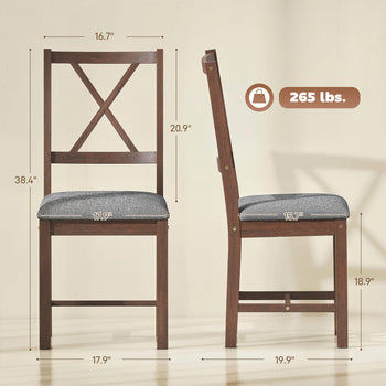 Set of 4 Dining Chairs, Upholstered X-Back Dining Room Chairs with Rubberwood Legs and Padded Seat for Kitchen, Walnut