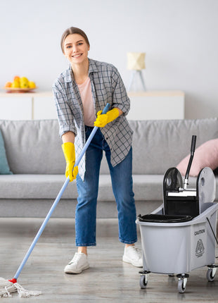 9.5 Gallon (38 Quart) Mop Bucket with Wringer Cleaning Cart, 4 Moving Wheels, Mop-Handle Holder & 2 Separate Buckets, Gray