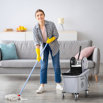 9.5 Gallon (38 Quart) Mop Bucket with Wringer Cleaning Cart, 4 Moving Wheels, Mop-Handle Holder & 2 Separate Buckets, Gray