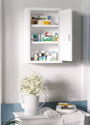 12" x 18" Lockable Medicine Cabinet, 3 Tier Steel Medical Wall Box with 2 Keys and Shelves for Bathroom, White