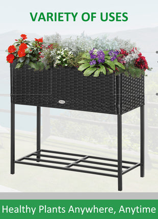PE Rattan Wicker Raised Flower & Vegetable Planter, Rack Shelf Box