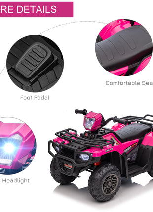 12V Electric Toy Car with Forward Backward Function, Music, LED Headlights, for Ages 3-5 Years, Pink