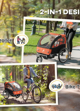 2-Seat Elite 360 Swivel Bike Trailer for Kids Bicycle Cargo Trailer with Water-Resistant Windows, Black and Orange
