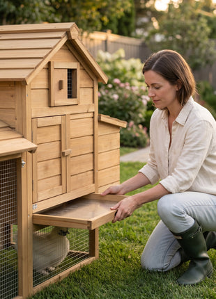 59" Small Wooden Chicken coop Hen House Poultry Cage for Outdoor Backyard with 2 Doors, Nesting Box and Removable Tray, Natural Wood