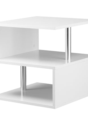 20" Modern S-Shaped Multi-Level Accent End Table Shelf with Steel Poles, White
