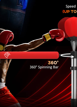 4-in-1 Boxing Punching Bag Stand with 2 Speedballs, 360° Relax Bar, & PU-Wrapped Bag & Adjustable Height, Red