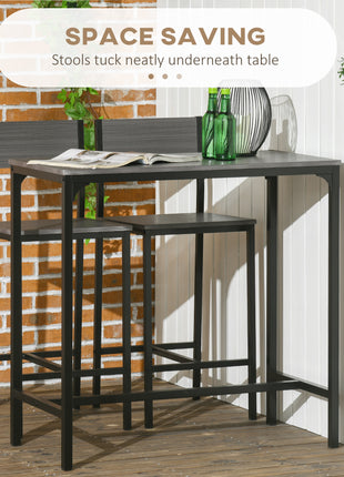 3 Piece Bar Table and Chairs, Industrial Dining Table Set for 2, Counter Height Kitchen Table with Bar stools, Breakfast Table Set for 2 for Small Space, Gray