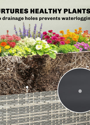 Tall Rectangular Planter with Removable Liner, Holes, PE Wicker Large Planter Box for Indoor Outdoor Plants, Gray