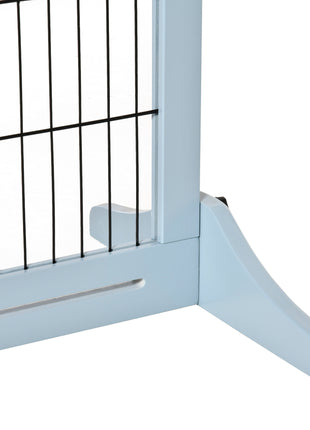 71" W x 27.25" H Extra Wide Freestanding Pet Gate with Adjustable Length Dog, Cat, Barrier for House, Doorway, Hallway, Blue-Gray