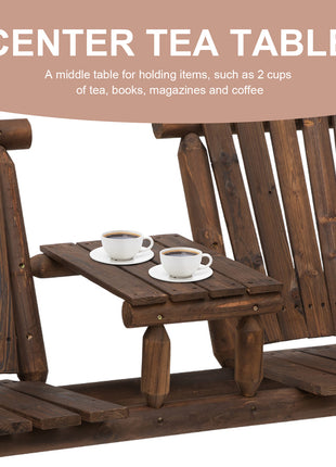 Wood Adirondack Patio Chair Bench with Center Coffee Table, Perfect for Lounging and Relaxing Outdoors Carbonized