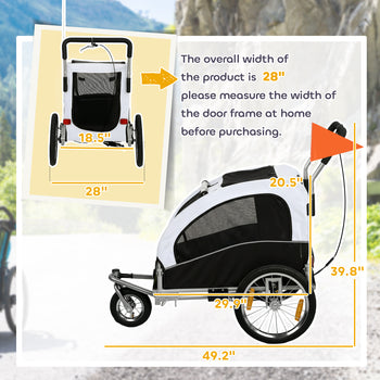 2 in 1 Dog Bike Trailer, Foldable Pet Stroller, Dog Bicycle Trailer with Suspension, for Medium Dogs up to  44 LBS, White