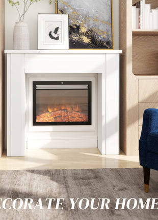 Modern Fireplace Mantel, Freestanding Fireplace Surround with Leg for Electric Fireplaces, 44.7" W x 40" H, White