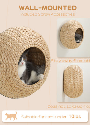 Wall Mounted Cat Condo with Washable Cushion, Natural Wood