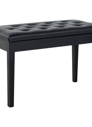 Piano Bench, Duet Piano Chair with Faux Leather Padded Cushion and Wooden Frame, Button Tufted Keyboard Bench, Black