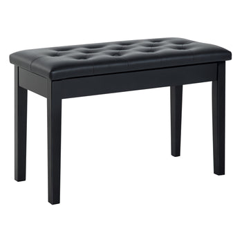 Piano Bench, Duet Piano Chair with Faux Leather Padded Cushion and Wooden Frame, Button Tufted Keyboard Bench, Black