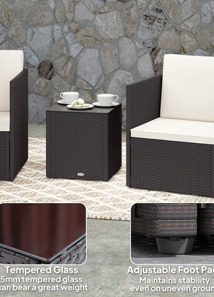 Folding Wicker Bistro Set, 3 Piece Patio Furniture Set with Cushions and Glass Coffee Table for Porch, Balcony, Brown
