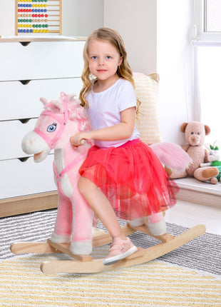Kids Ride on Rocking Horse Toddler Plush Toy with Realistic Sounds and Swinging Tail for 3 Years Old Children