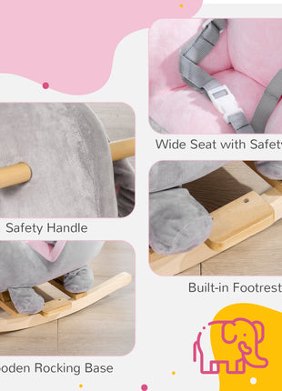 Baby Rocking Horse Elephant Rocking Chair Toddler Rocker Toy with Sound Wooden Base Seat for 1.5-3 Year Old, Gray