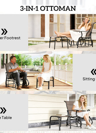 Outdoor Glider with Ottoman, Patio Glider Chair Set with High Back, Wide Seat for Porch, Garden, Backyard, Brown