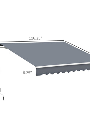 10' x 8' Patio Awning, Manual Retractable Sun Shade with UV Protection and Easy Crank Opening, Dark Gray