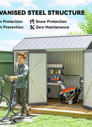 8' x 5.5' Metal Garden Storage Shed, Extra Large Outdoor Tool Storage House w/Lockable Doors, Window, Air Vents, Gray
