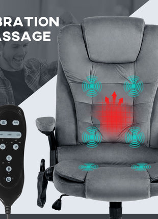 6 Point Executive Office Chair with Heat, Velvet High Back Vibrating Massage Office Chair, Dark Gray