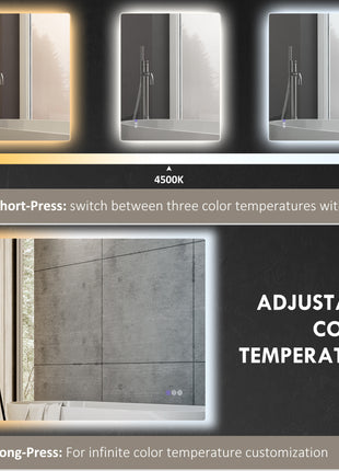 Dimmable Bathroom Mirror with Lights, 37" x 35" Backlit LED Mirror w/ Anti-Fog, Memory & Infinite Color Temperature