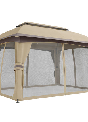 10' x 13' Patio Gazebo, Outdoor Gazebo Canopy Shelter with Netting, Vented Roof for Garden, Beige