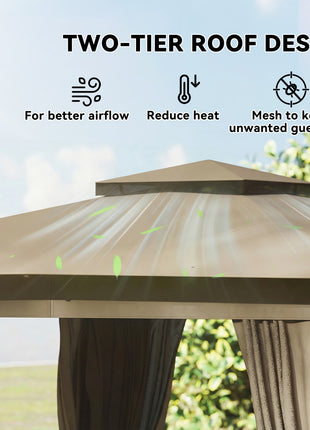 10' x 12' Outdoor Patio Gazebo, Soft Top Gazebo Canopy Shelter with Curtains, Netting, Steel Frame, Hooks, Khaki