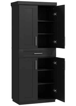 Modern Kitchen Pantry Freestanding Cabinet Cupboard with Doors and Drawer, Adjustable Shelving, Black