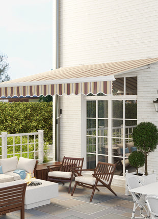 13' x 8' Retractable Awning, Patio Awnings, Sunshade Shelter w/ Manual Crank Handle, UV & Water-Resistant Fabric and Aluminum Frame for Deck, Balcony, Yard, Red Stripes