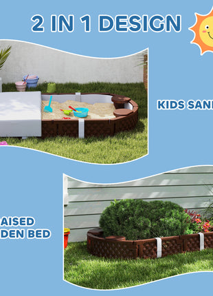 Kids Sandbox with Cover, 4 Corner Seats, Bottom Liner for Backyard, Garden, Outdoor, 71" x 42" W x 9", Dark Brown