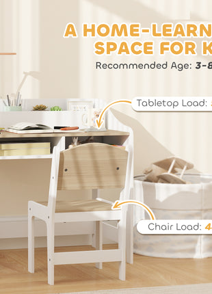 Kids Desk and Chair Set with Storage and Shelves, for Bedroom & Study Room, Gift for 3-8 Years Old, Natural Wood