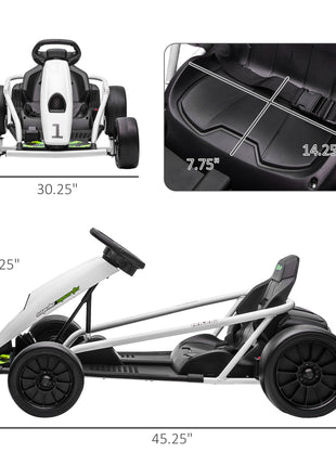 24V Electric Go Kart for Kids, Drift Ride-On Racing Go Kart with 2 Speeds, for Boys Girls Aged 8-12 Years Old, White