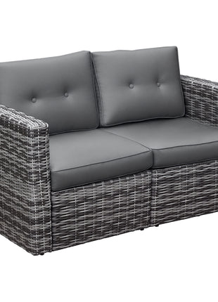 2 Piece Patio Wicker Corner Sofa Set, Outdoor PE Rattan Furniture, with Curved Armrests and Padded Cushions for Balcony, Garden, or Lawn, Gray